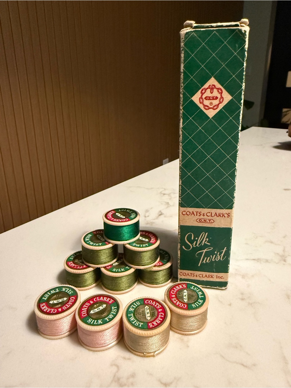 Vintage Coats & Clark O.N.T. Pure Silk Twist Thread 10 Spools Original Box